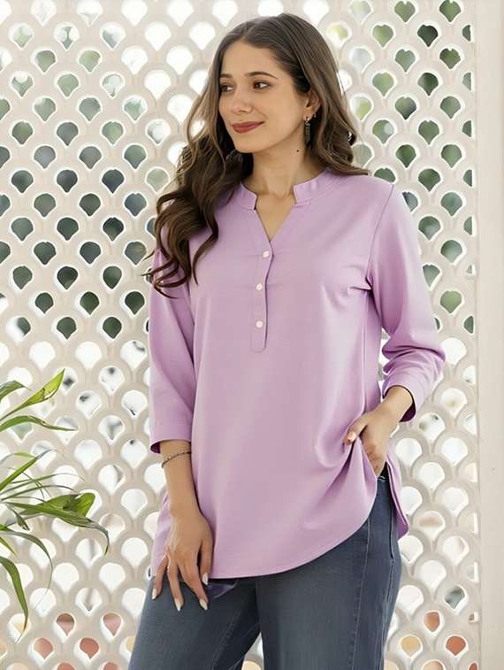 women solid three quarter sleeve tunic - 22030577 - Zoom Image - 0