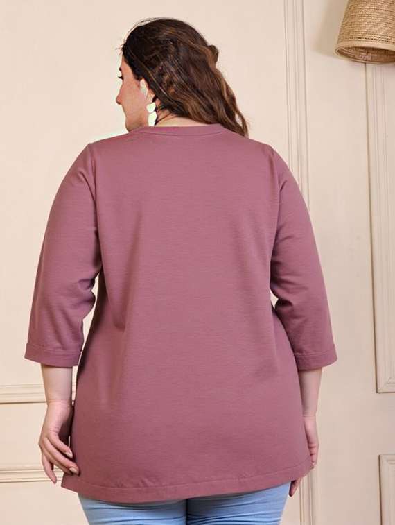 women plus size solid three quarter sleeve tunic - 22030579 -  Standard Image - 3