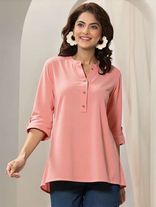 women solid three quarter sleeve tunic - 22030580 - Standard Image - 0
