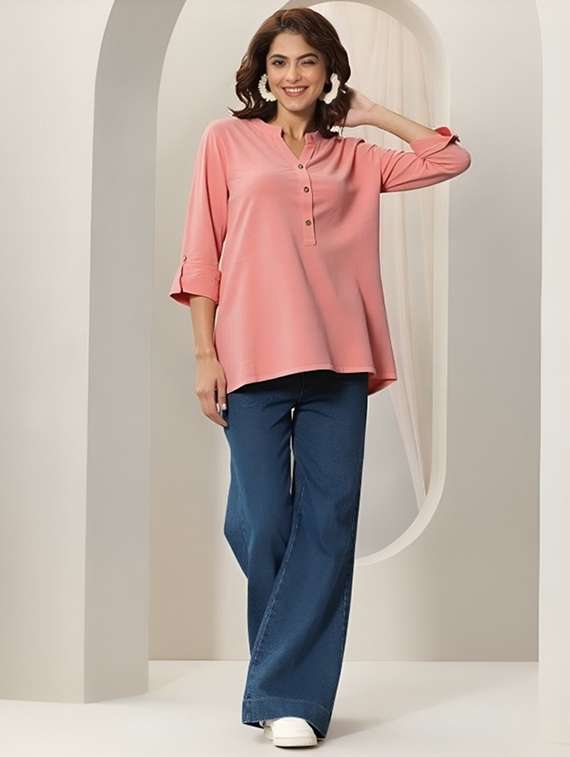 women solid three quarter sleeve tunic - 22030580 - Standard Image - 3