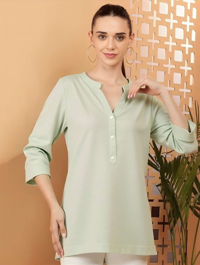 women solid three quarter sleeve tunic
