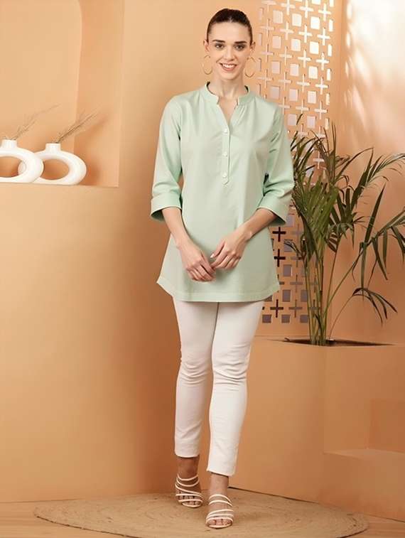 women solid three quarter sleeve tunic - 22030581 -  Standard Image - 3