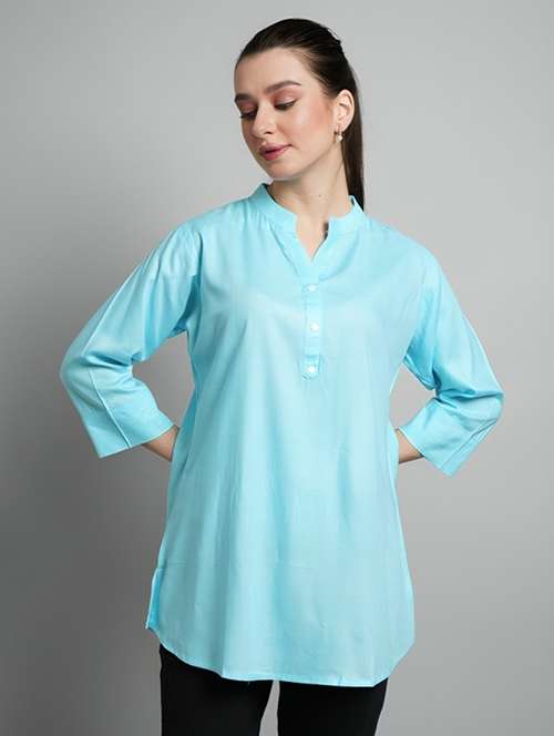 women solid three quarter sleeve tunic - 22030582 - Standard Image - 0