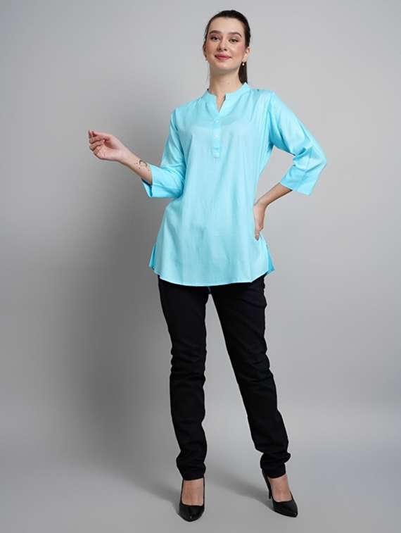 women solid three quarter sleeve tunic - 22030582 - Standard Image - 3