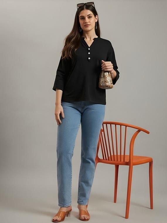 women solid three quarter sleeve tunic - 22030583 - Standard Image - 3