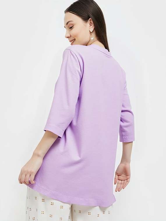 women solid three quarter sleeve tunic - 22030585 - Standard Image - 3