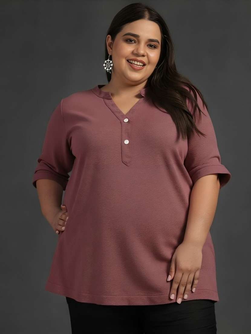 women plus size solid three quarter sleeve tunic