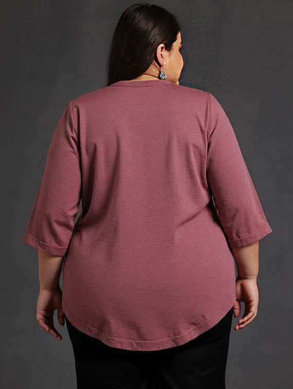 women plus size solid three quarter sleeve tunic - 22030587 -  Standard Image - 3