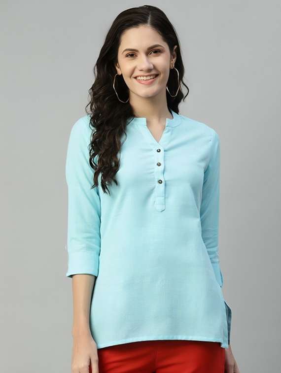 women solid three quarter sleeve tunic