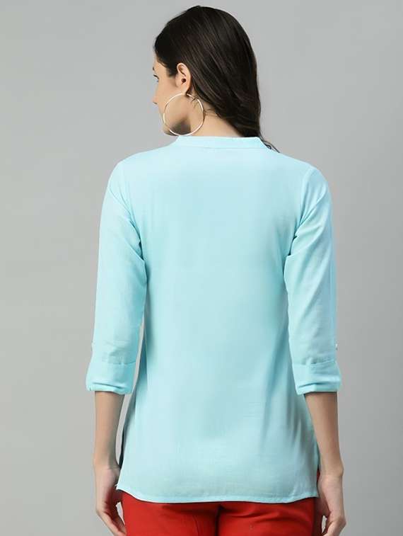 women solid three quarter sleeve tunic - 22030589 - Standard Image - 3