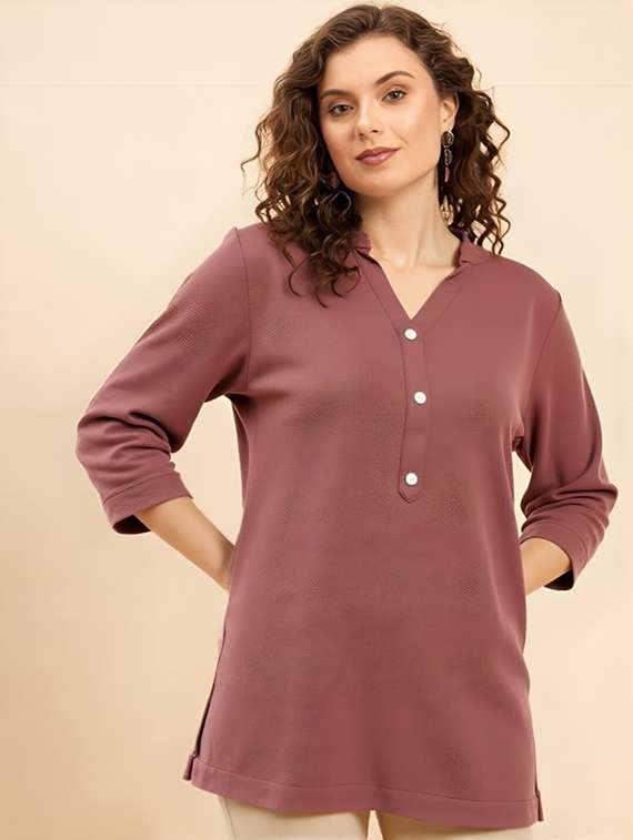 women solid three quarter sleeve tunic