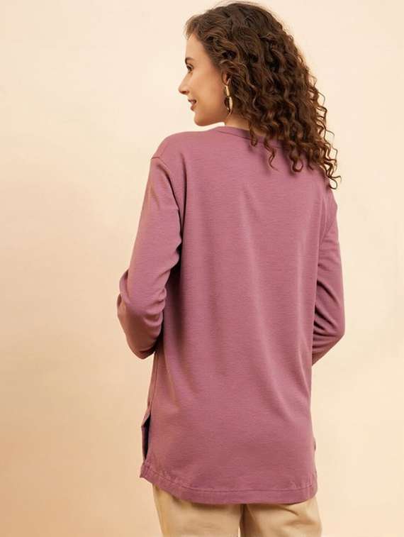 women solid three quarter sleeve tunic - 22030594 -  Standard Image - 3