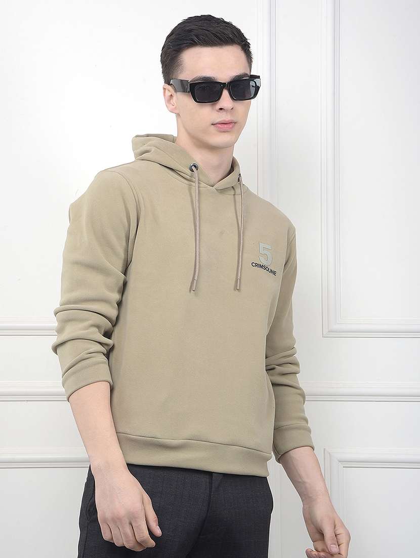 men printed long sleeve hooded sweatshirt