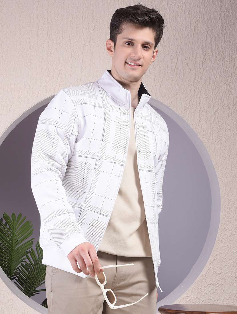 men checkered long sleeve zipper sweatshirt