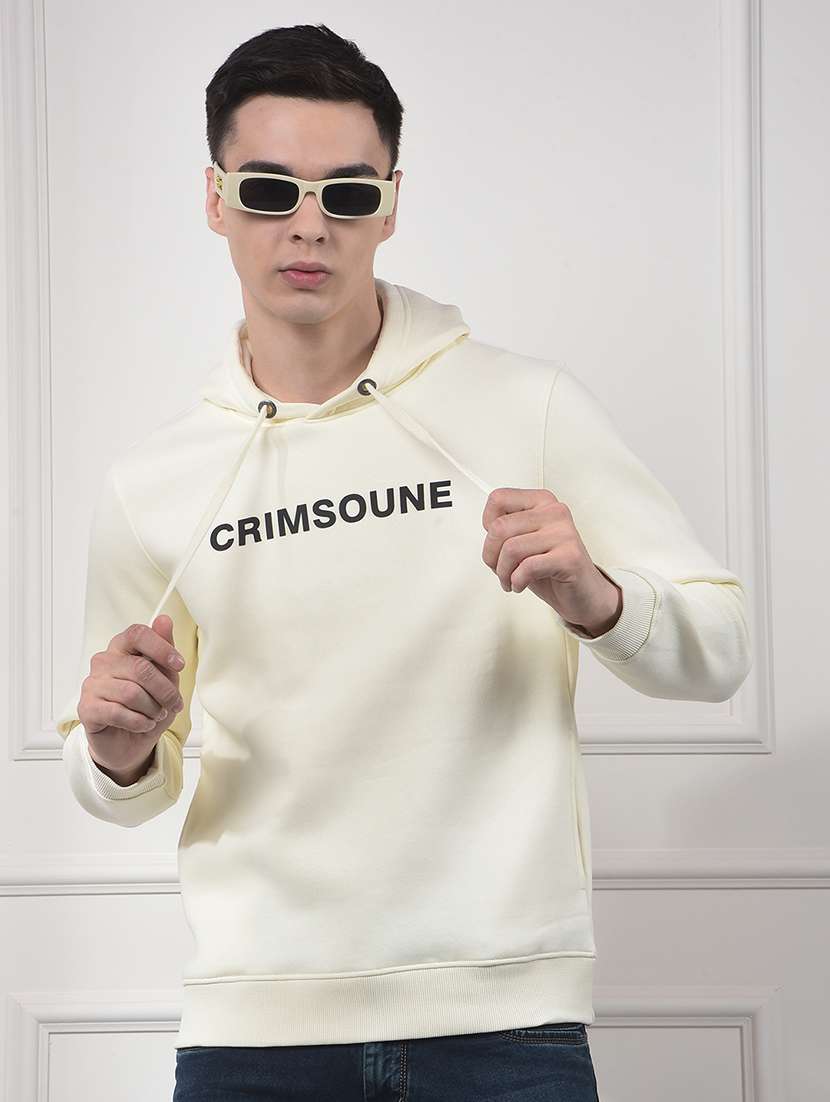 men printed long sleeve regular fit hooded sweatshirt