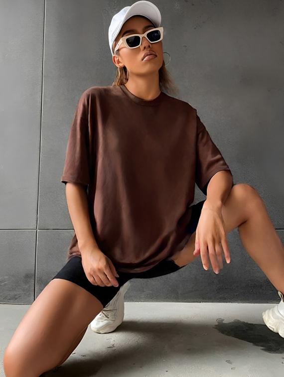 women solid short sleeve oversized t-shirt