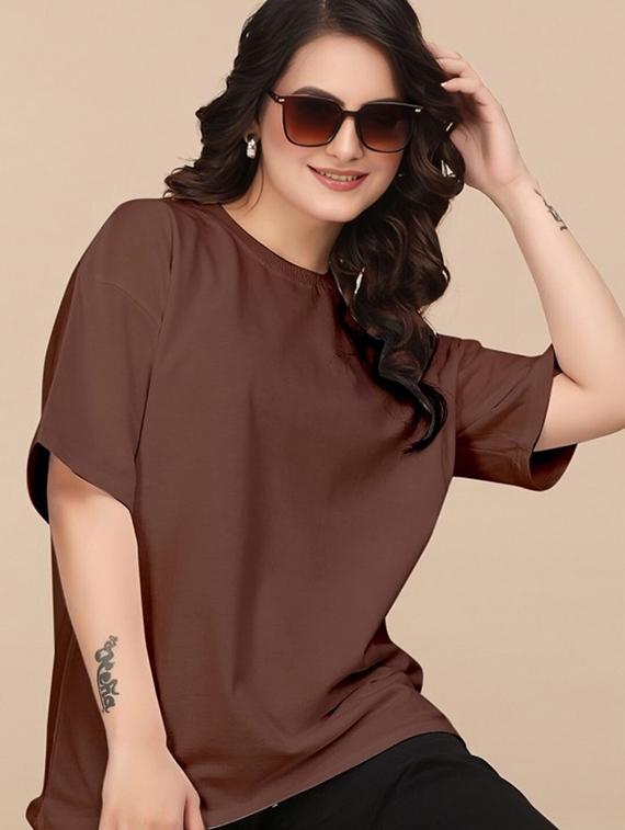 women solid short sleeve oversized t-shirt