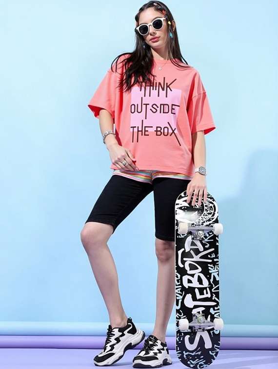 women printed short sleeve oversized t-shirt - 22030666 - Standard Image - 3