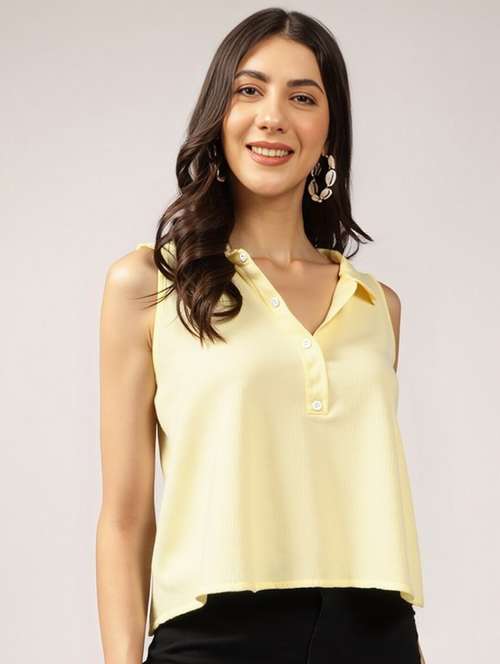 women solid collared regular fit top - 22030701 -  Standard Image - 0