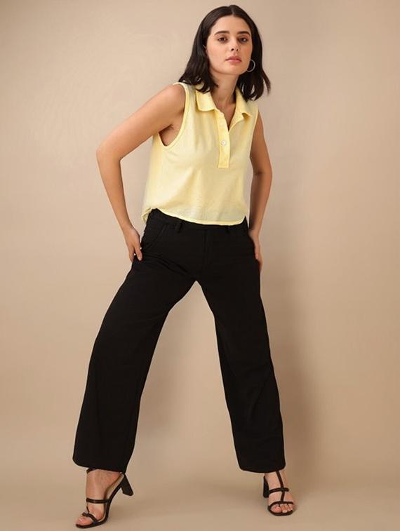 women solid collared regular fit crop top - 22030705 - Standard Image - 3