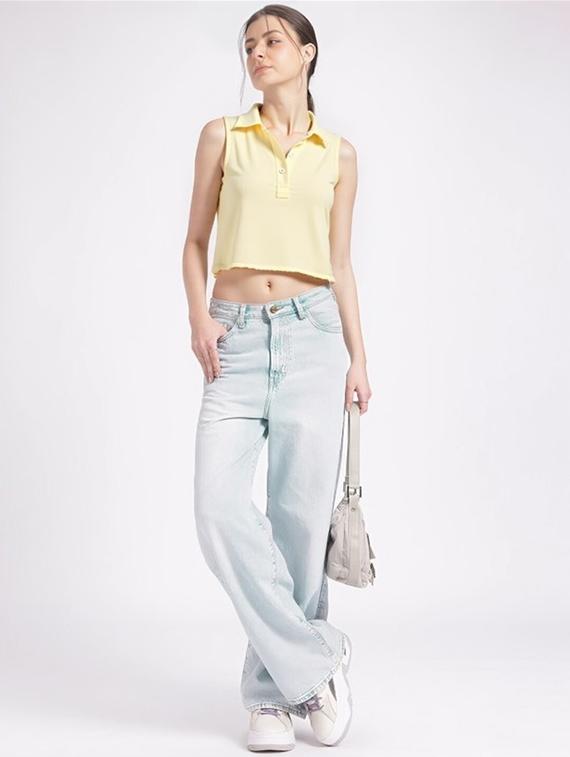 women solid collared regular fit crop top - 22030707 - Standard Image - 3