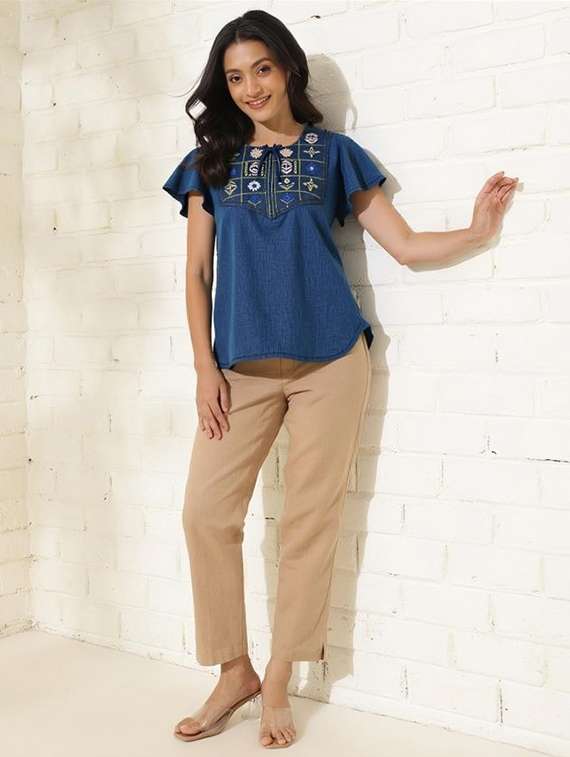blue denim regular top - 22030713 -  Standard Image - 3