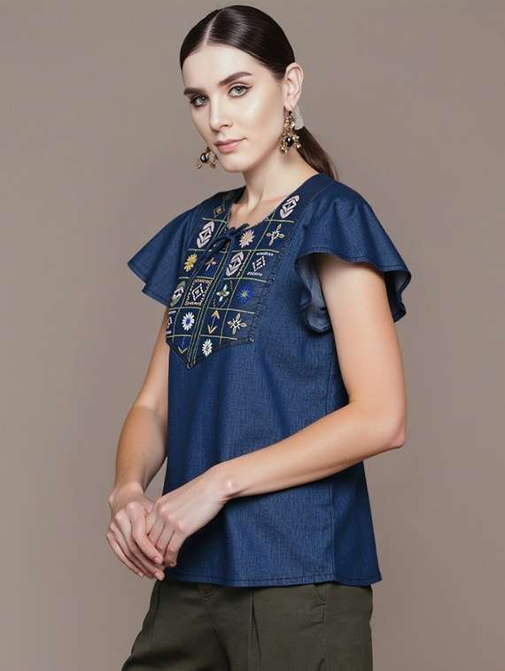 women solid with work tie up neck top