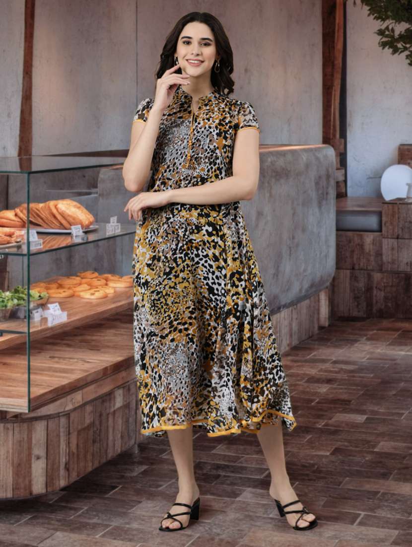 women animal print short sleeve fit & flare dress - 22030717 - Standard Image - 3