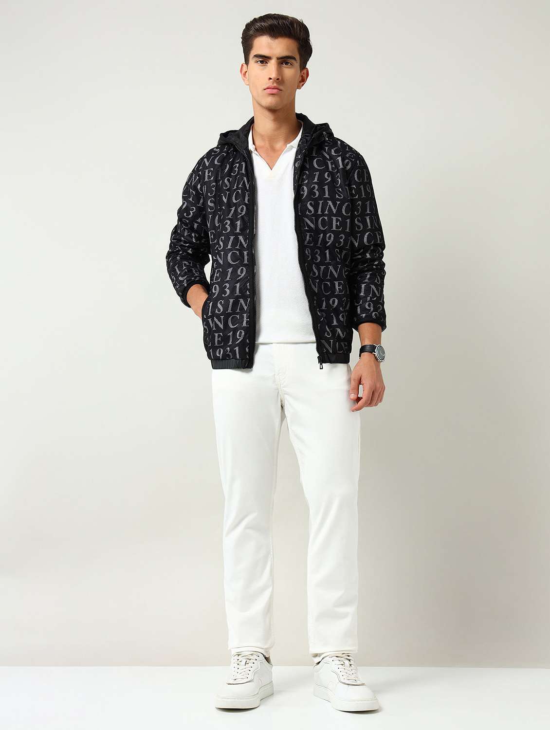 men typographic long sleeve hooded jacket - 22030814 -  Standard Image - 3