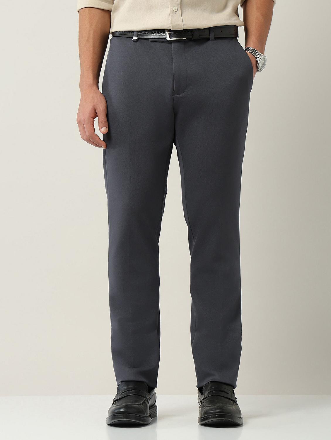 men solid mid rise flat front formal trouser