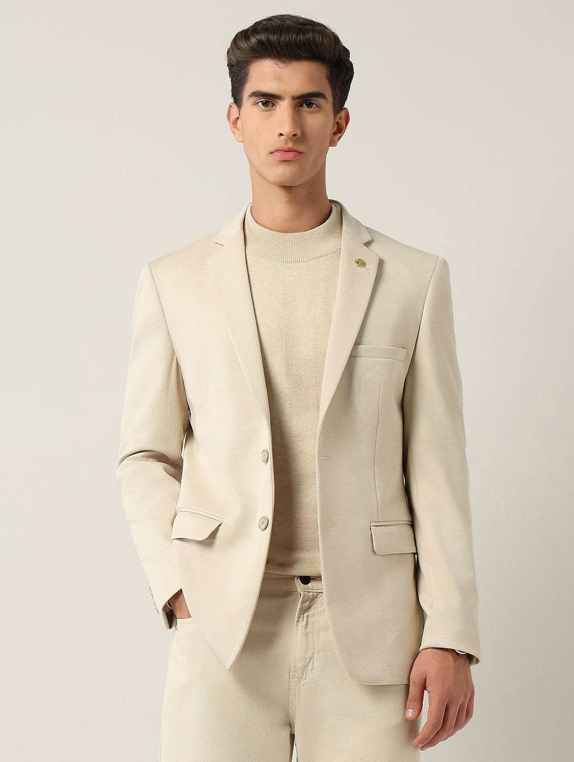 men solid long sleeve single breasted casual blazer - 22030850 - Standard Image - 3
