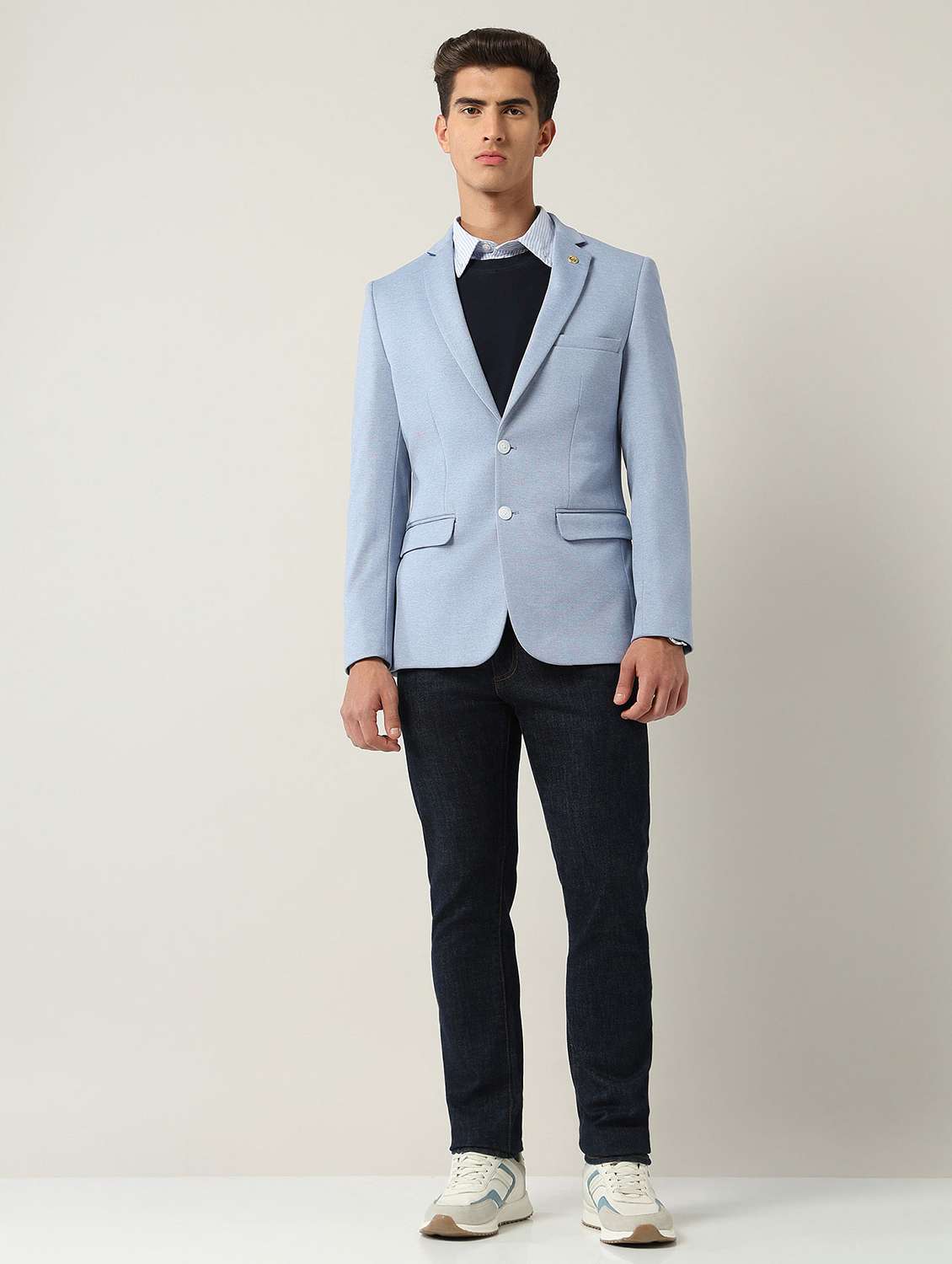 men solid long sleeve single breasted casual blazer