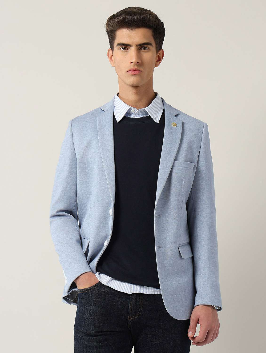 men solid long sleeve single breasted casual blazer - 22030851 - Standard Image - 3