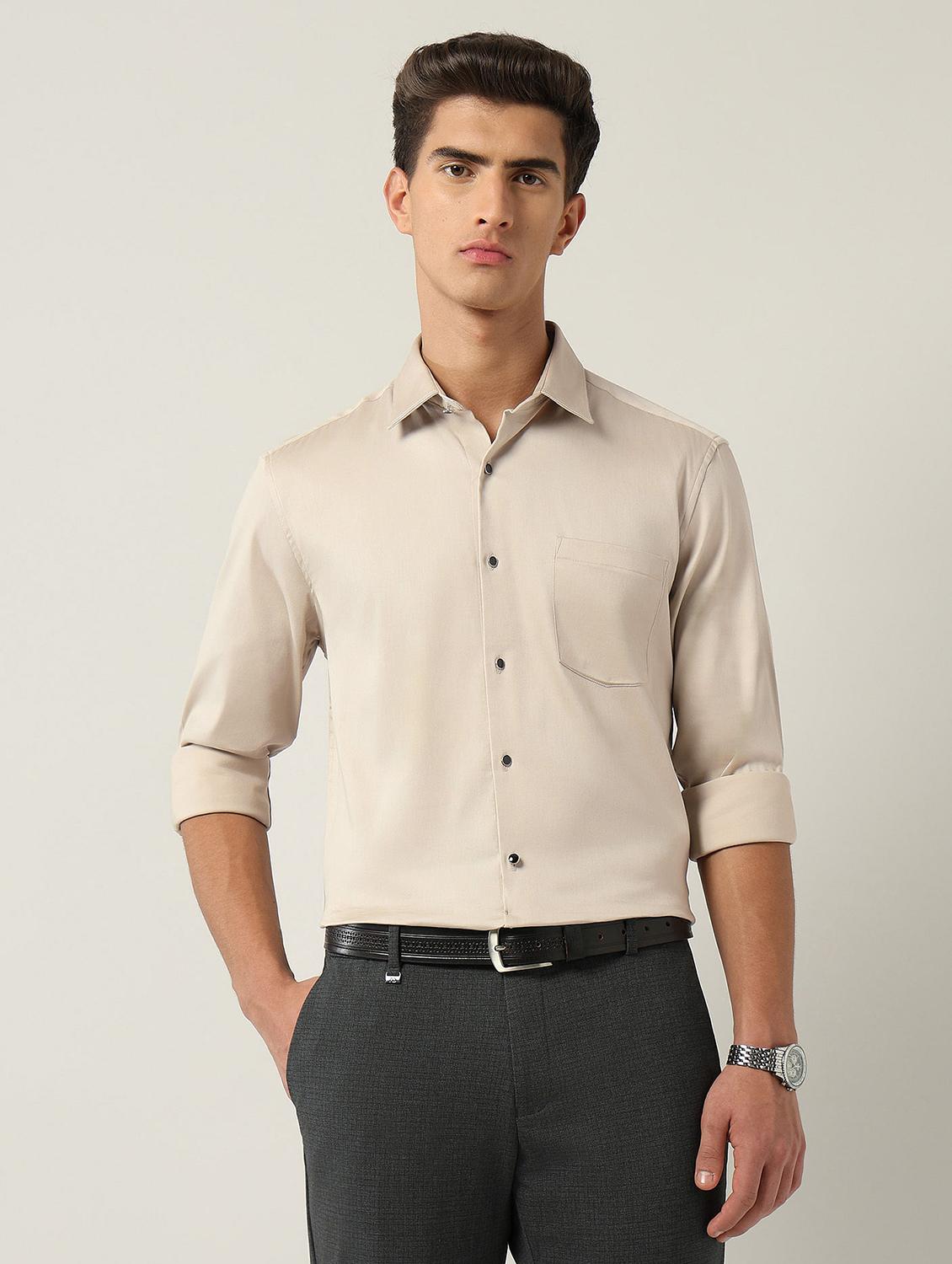 men solid long sleeve slim fit formal shirt - 22030855 - Zoom Image - 0