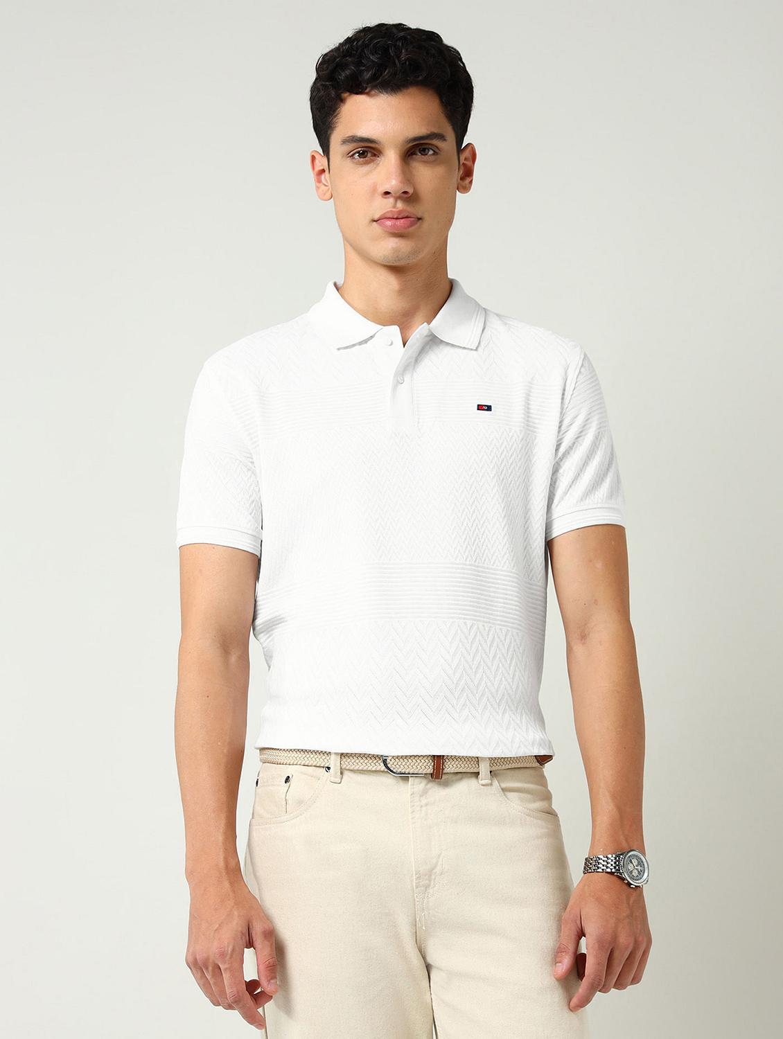 men self design short sleeve slim fit polo t-shirt