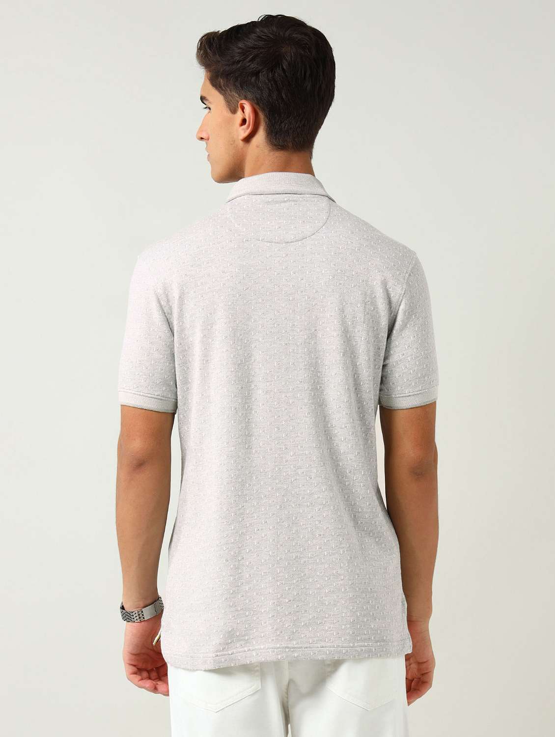 Men Self Design Short Sleeve Slim Fit Polo T Shirt