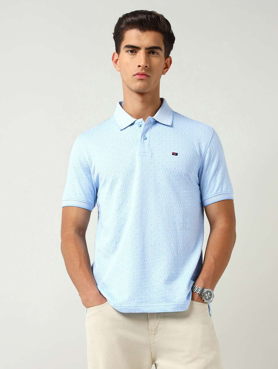 men self design short sleeve slim fit polo t-shirt