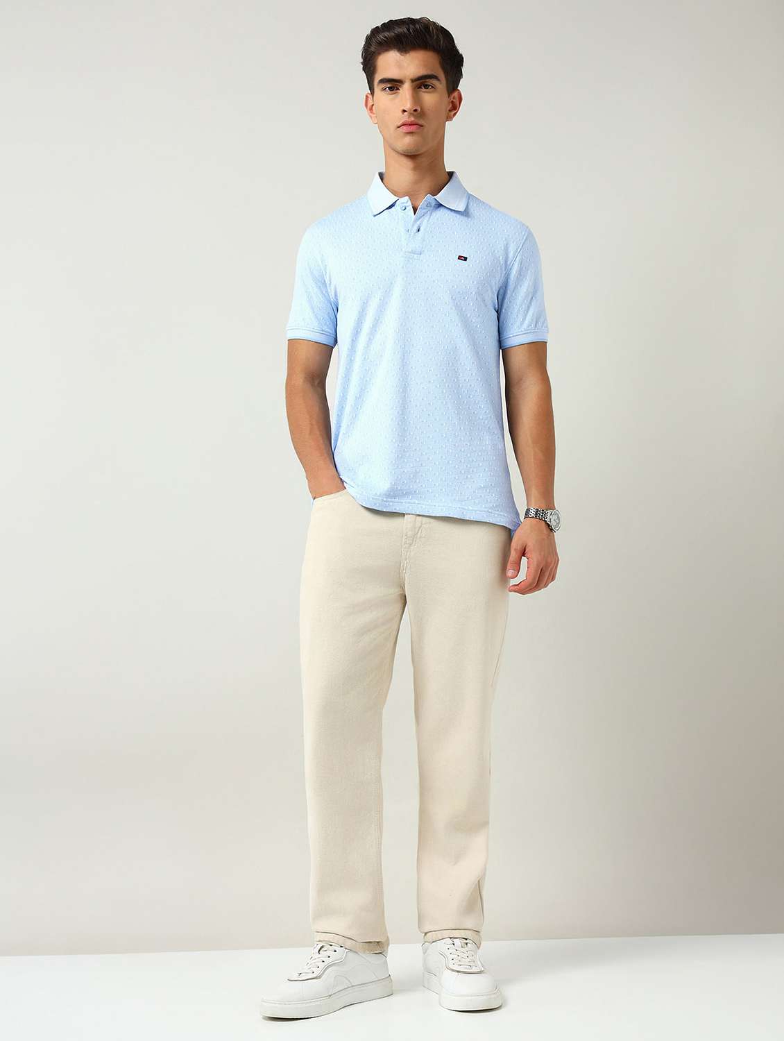 men self design short sleeve slim fit polo t-shirt - 22030899 - Standard Image - 3