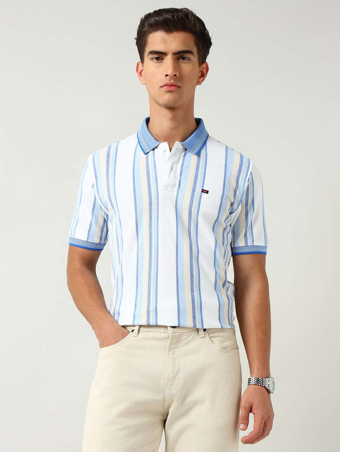 men striped short sleeve slim fit polo t-shirt - 22030901 - Zoom Image - 0