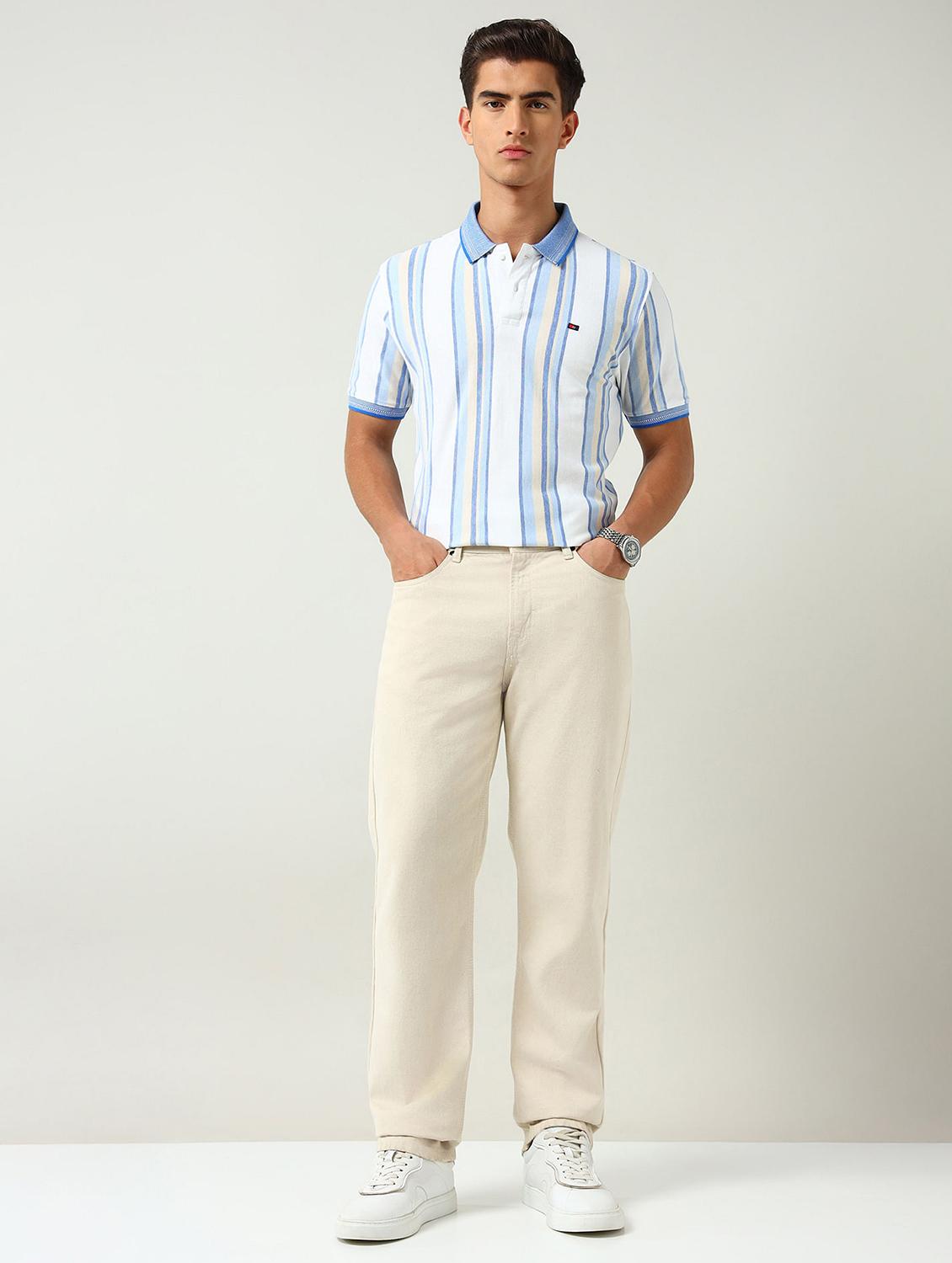 men striped short sleeve slim fit polo t-shirt - 22030901 - Standard Image - 3