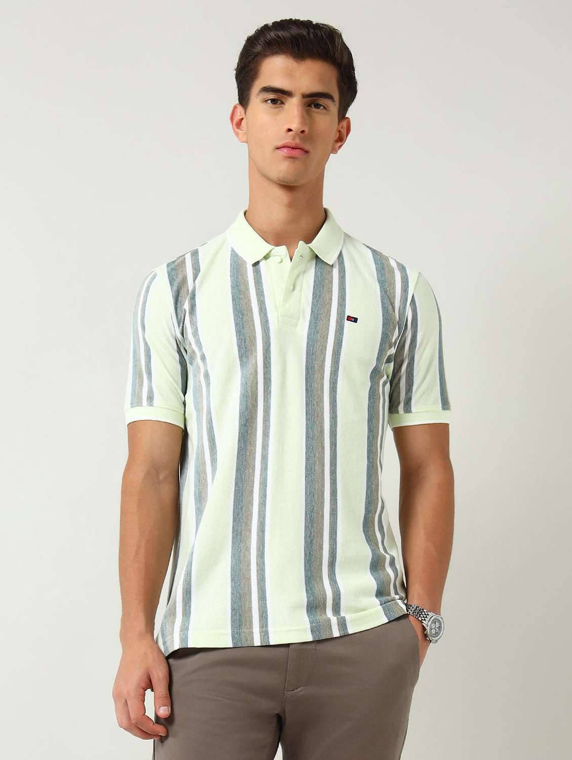 men striped short sleeve slim fit polo t-shirt - 22030902 -  Zoom Image - 0