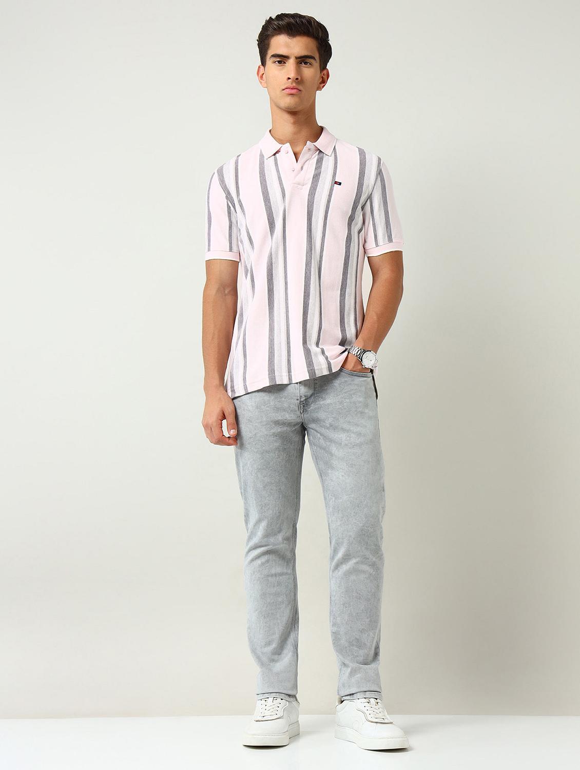 men striped short sleeve slim fit polo t-shirt - 22030903 - Standard Image - 3