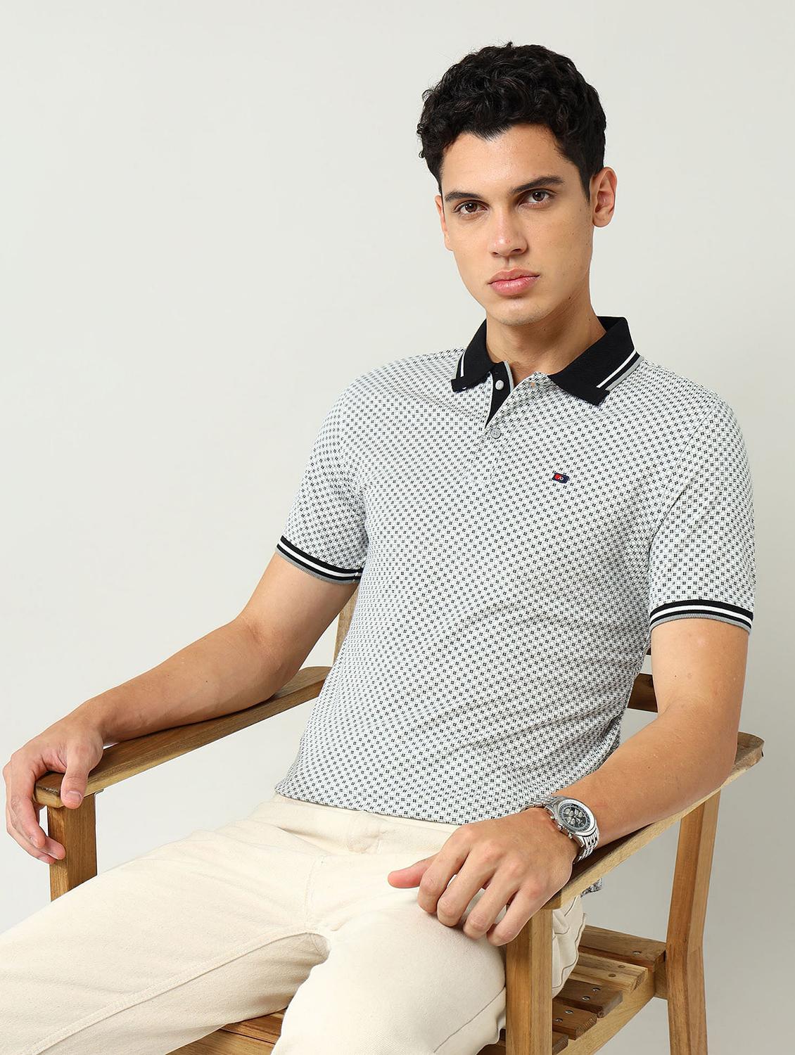 men printed short sleeve slim fit polo t-shirt - 22030905 -  Zoom Image - 0