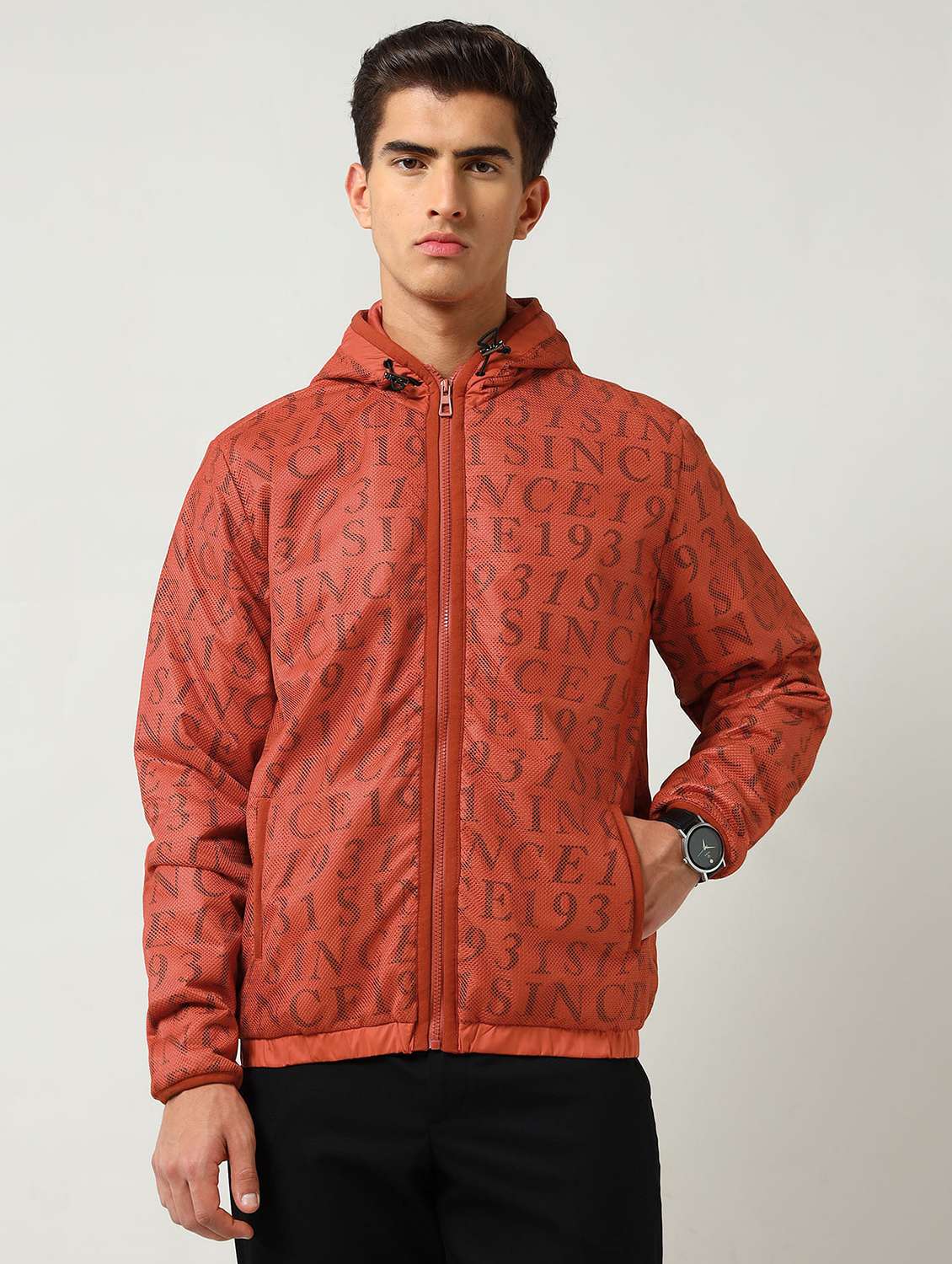 men typographic long sleeve casual jacket