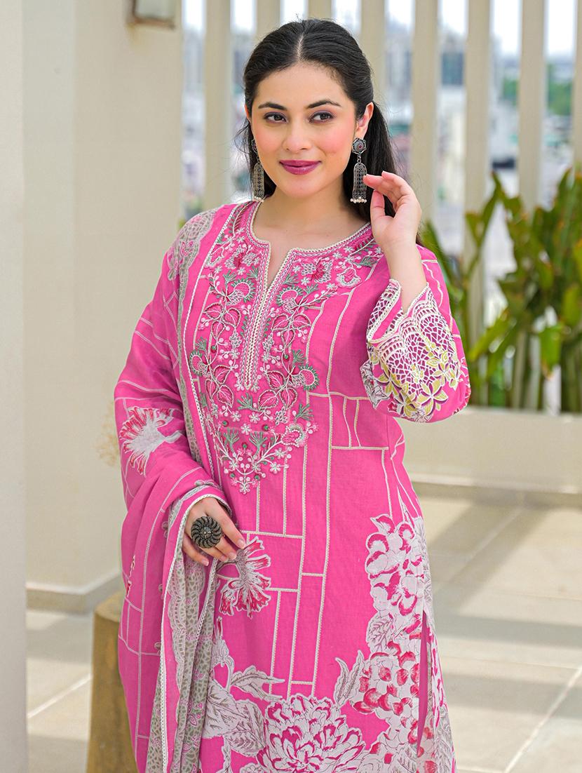 women embroidered three quarter sleeve kurta palazzo with dupatta set - 22030924 - Standard Image - 3