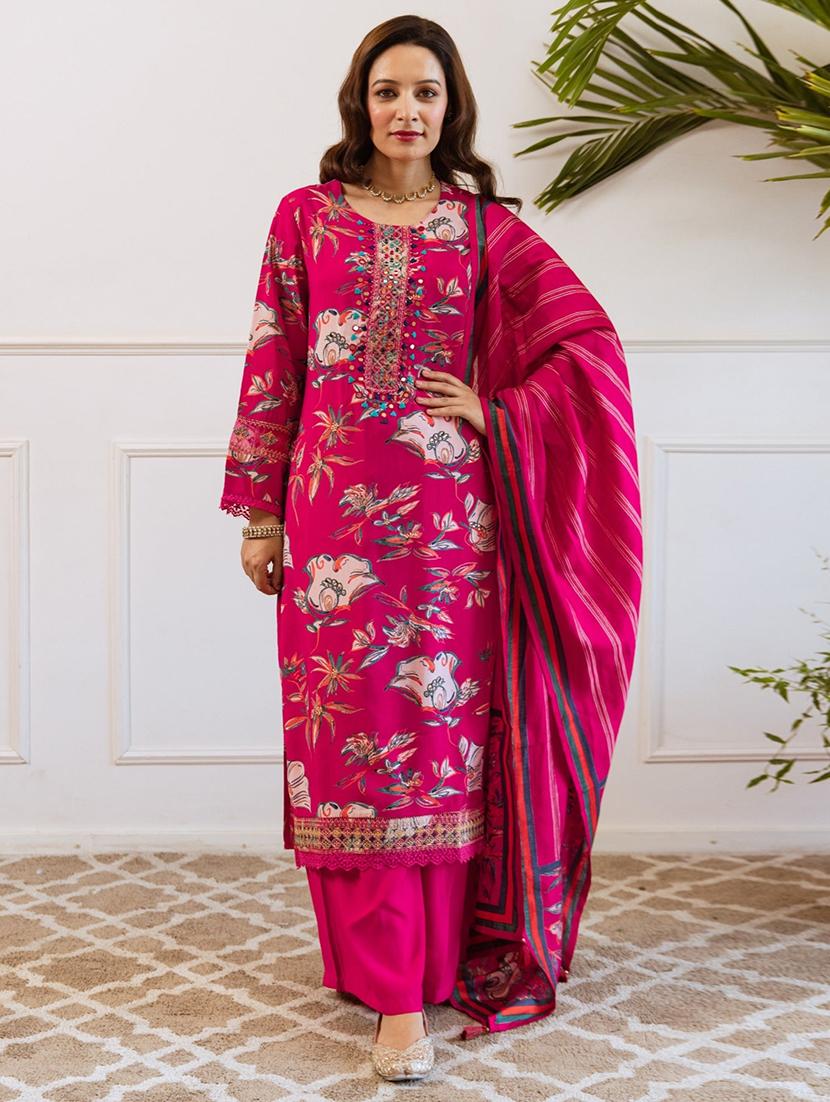 women floral long sleeve kurta palazzo with dupatta set - 22030925 -  Zoom Image - 0