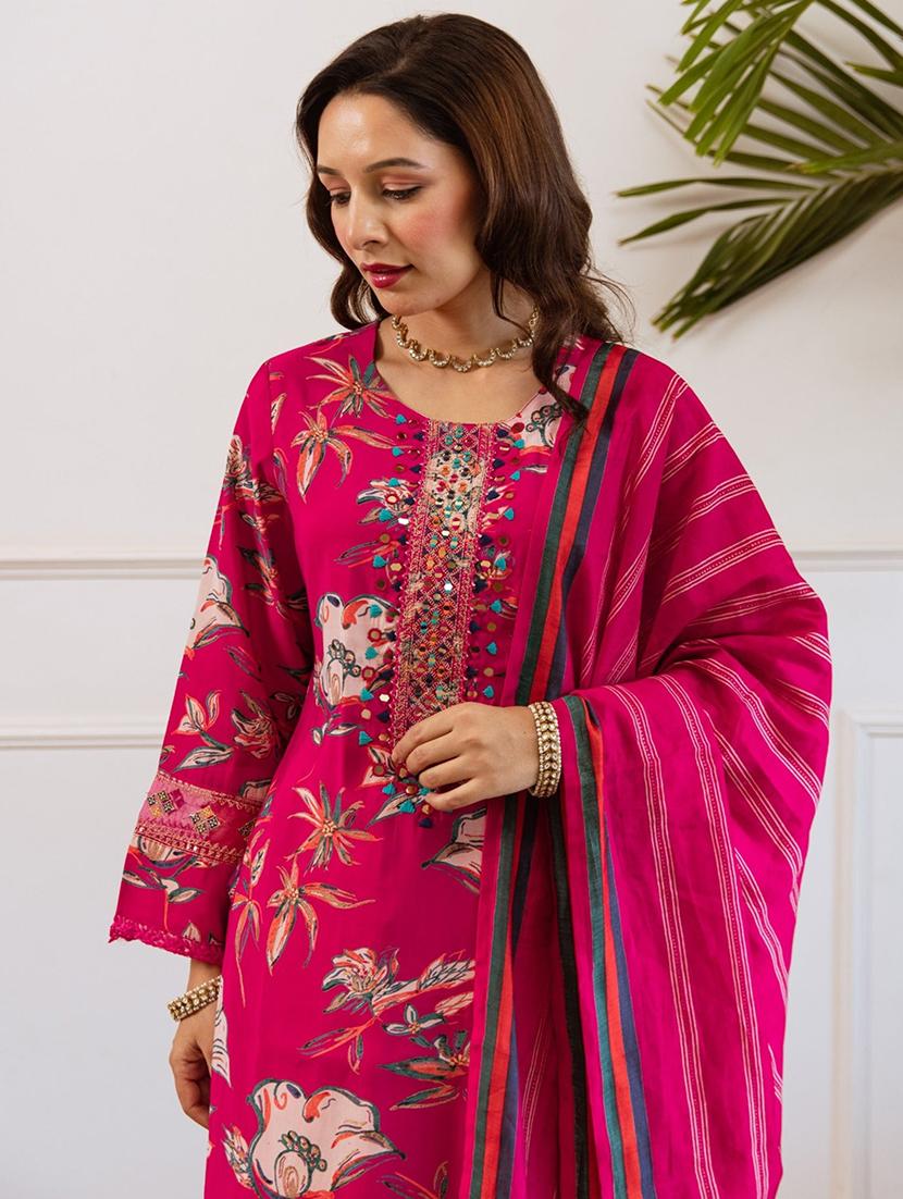 women floral long sleeve kurta palazzo with dupatta set - 22030925 - Standard Image - 3
