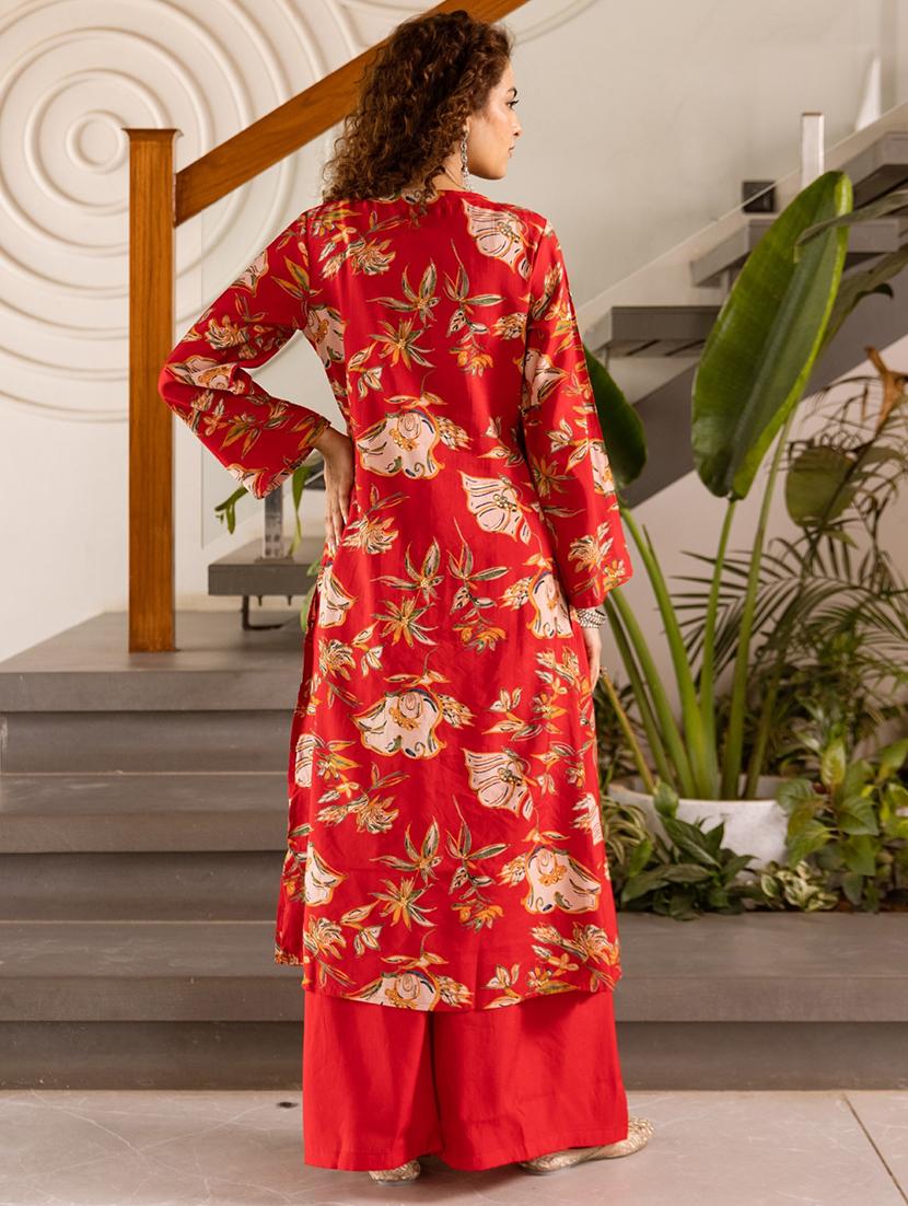 women floral long sleeve kurta palazzo set - 22030927 - Standard Image - 3