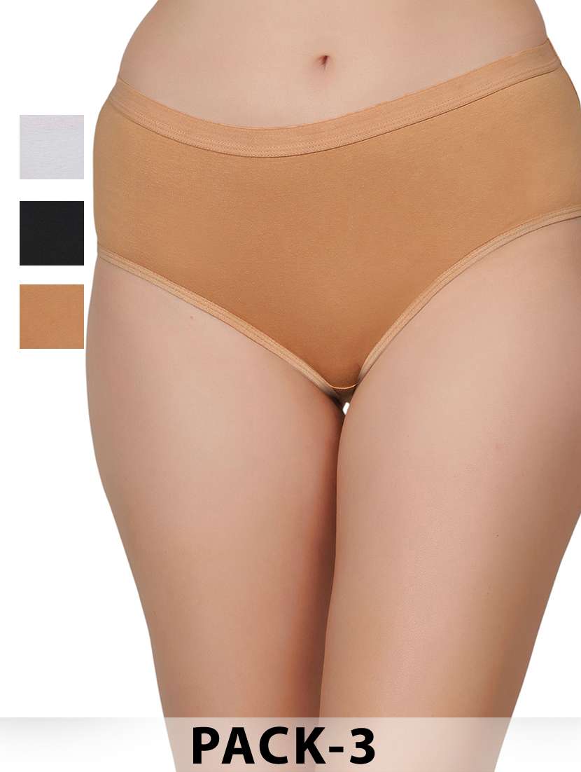women pack of 3 solid mid rise hipsters