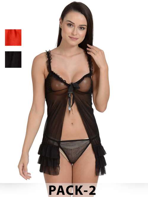 women pack of 2 solid shoulder strap babydoll - 22030947 -  Standard Image - 0